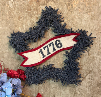 PB-659 Hand-made Wool Star Wreath with 1776 Banner