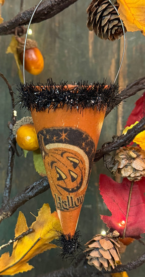 PEN-217 Painted Cone Ornament - Jack-O