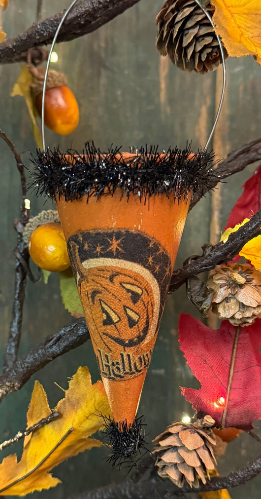 PEN-217 Painted Cone Ornament - Jack-O