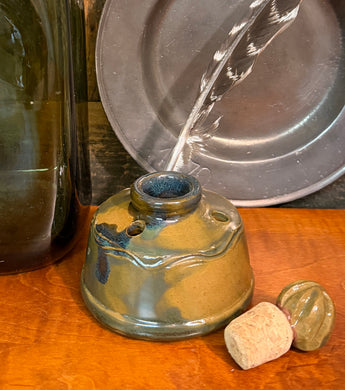 EJS-171 Pottery Inkwell with Stopper & Quill - Green