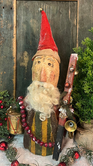 TK-D Hand-made Paper Mache Santa with Musical Instruments