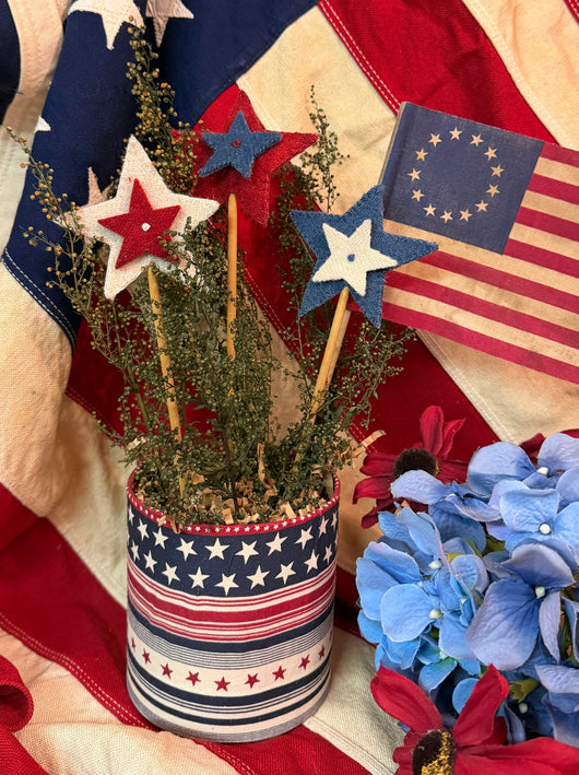 PB-675 Fabric Covered Box with Wool Stars & Flag