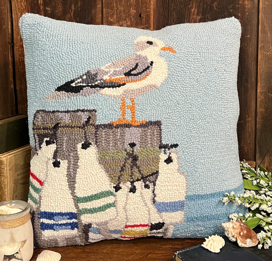 PH-151 Seagulls on Pier Wool Hooked Pillow