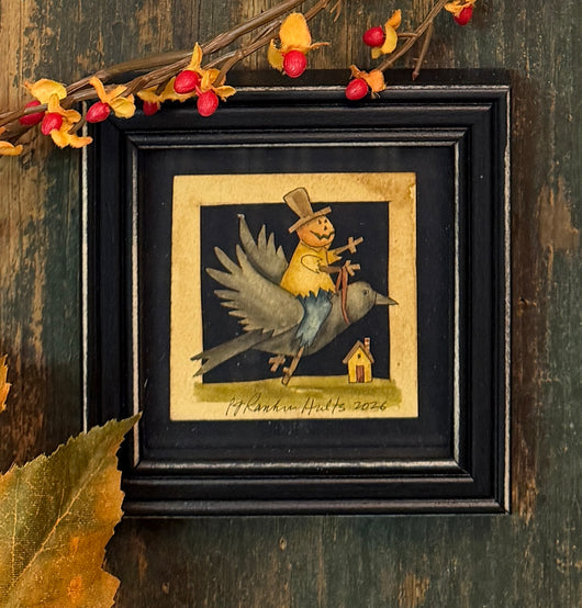 PJH-445 Pumpkin Man on Crow Framed Paper Cutting