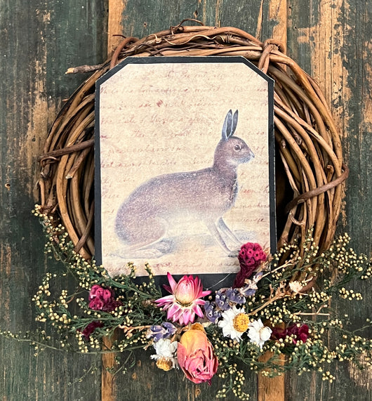 CD-SW23 Paper Bunny with Dried Flowers Wreath