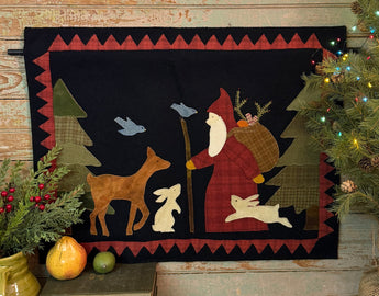 PB-751 'Woodland Santa' Wool Wall Hanging with Dowel