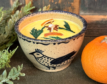 NV-C3 Soy Candle in Pottery Cup with Bird Design - Evergreen & Citrus