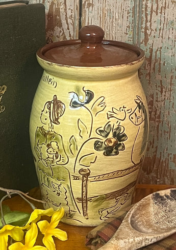SJP-STC-B Sgraffito Pottery Tea Canister