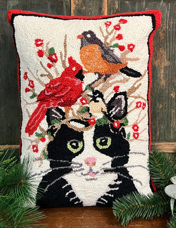 PH-146 Cat with Birds Hooked Pillow