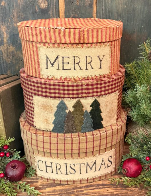 DD-324 Christmas Fabric Covered Paper Mache Boxes - Set of 3