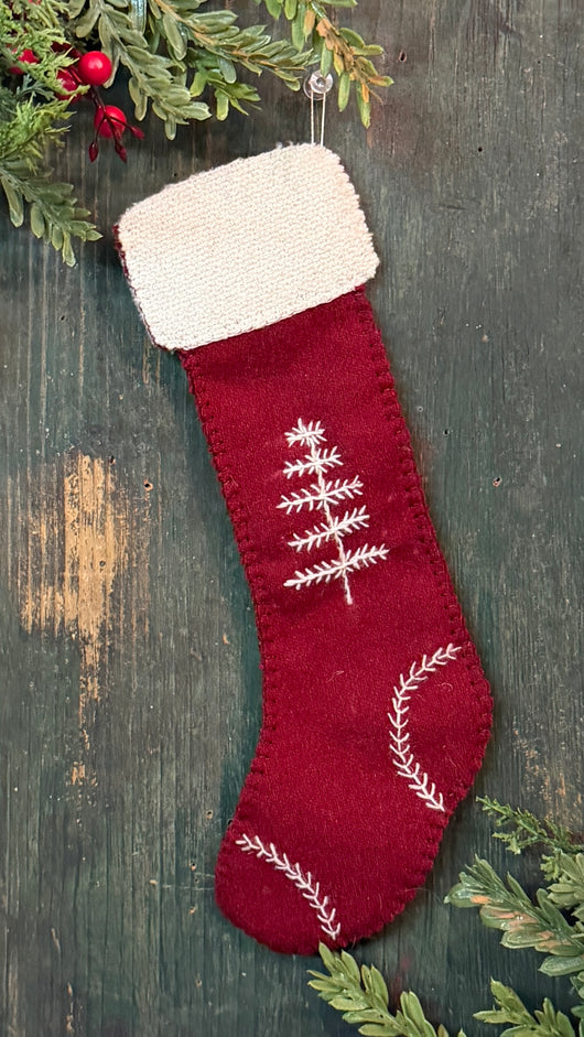 PB-742A Wool Stocking - Red Feather Tree