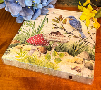 MDW-02 Paper Cocktail Napkins - Birds & Mushrooms
