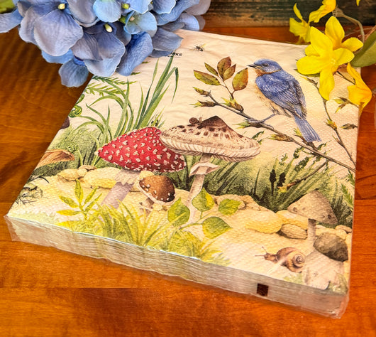 MDW-02 Paper Cocktail Napkins - Birds & Mushrooms