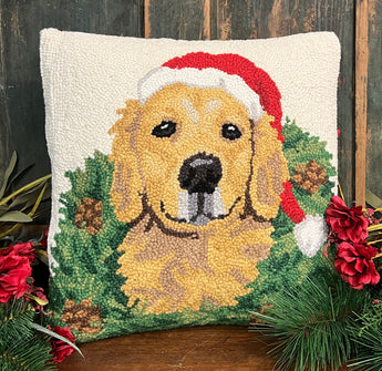 PH-128 Golden Retriever Wool Hooked Pillow