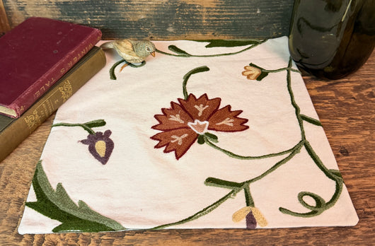 CD-CM-C10A Antique Crewel Candle Mat - Wine Flower