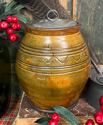 GMS-1485 Shooner Redware Tin Lidded Jar