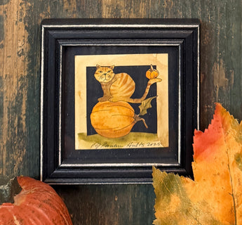 PJH-430 Yellow Cat on Pumpkin Framed Paper Cutting