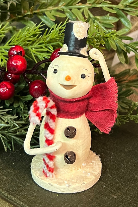 BLD-11 Snowman with Top Hat & Candy Cane Figurine