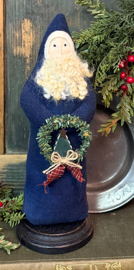 NG-240A Belsnickel in Blue Wool Coat with Wreath & Tree