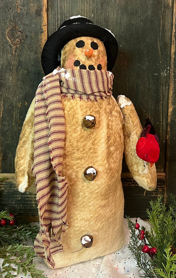 DEE-01C Fabric Snowman with Cardinal