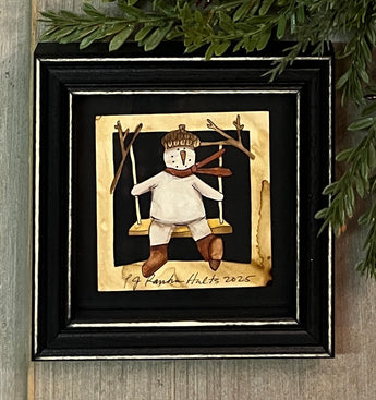 PJH-418 Snowman on Swing Framed Paper Cutting