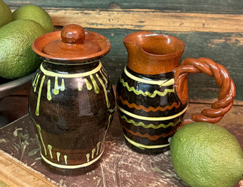 NV-1107B Mini Black Pottery Covered Jar & Pitcher Set