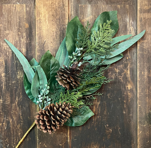 NET-51 Magnolia Leaves & Pinecones Pick
