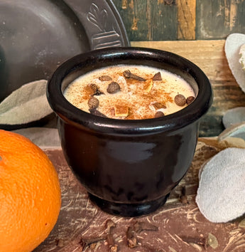 NV-C14 Soy Candle in Redware Black Custard Cup - Orange & Clove