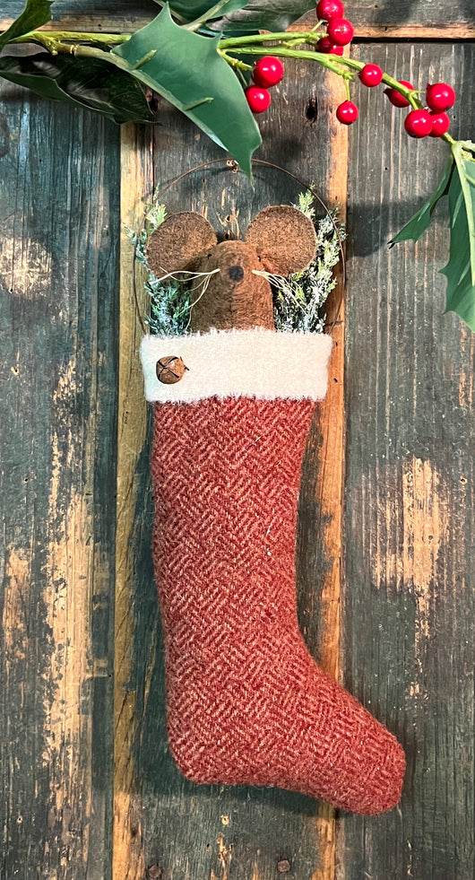 EC-24B Mouse in Wool Stocking - Red Herringbone