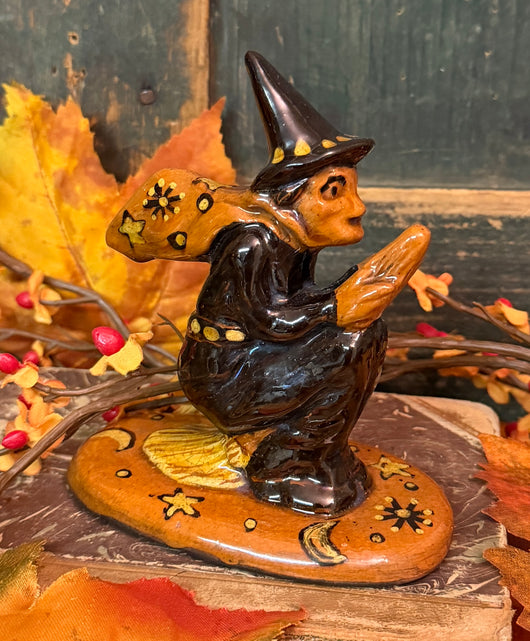 GMS-F132C Shooner Redware Lg Witch on Broom Figurine