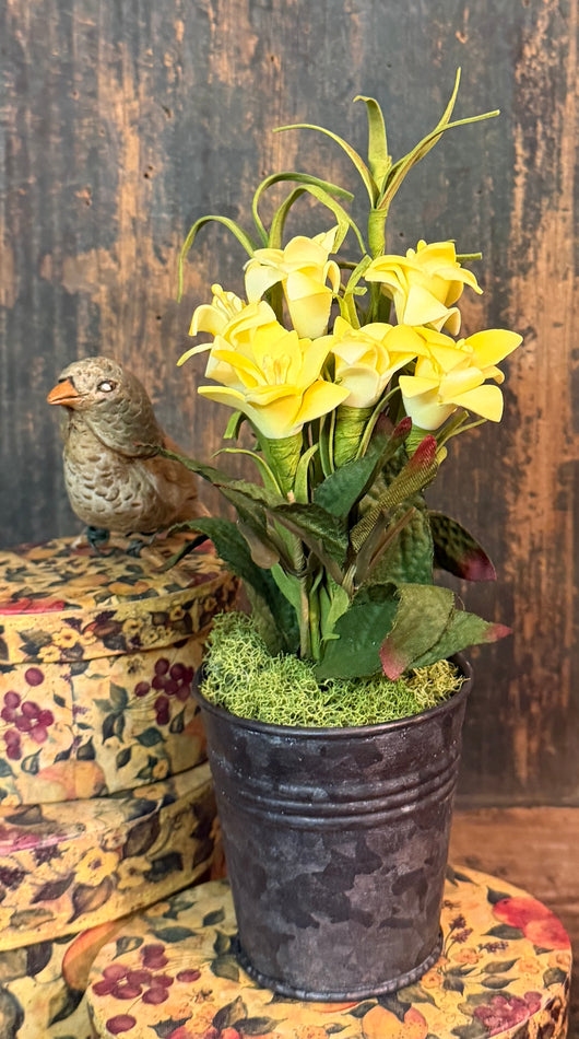 LV-MF-Y Potted Real Touch Flowers in Tin Pot - Yellow