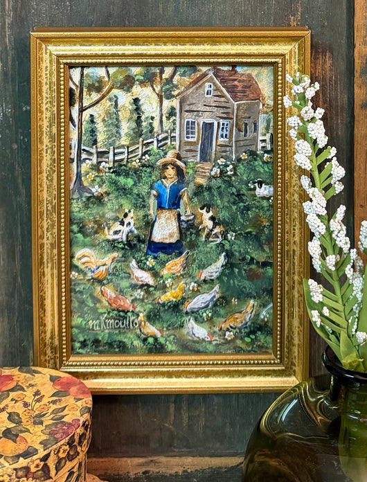MKM-311 'Lady & Her Chickens' ORIGINAL Painting by MK Moulton