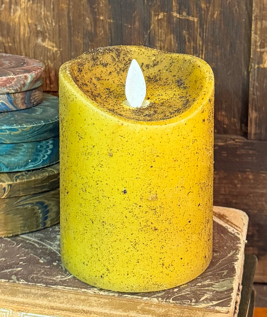 HSZ-SFC-M Small Realistic Flame Candle - Mustard - Lemon Pound Cake Scented