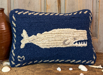 C4C-15 White Whale Wool Hooked Pillow