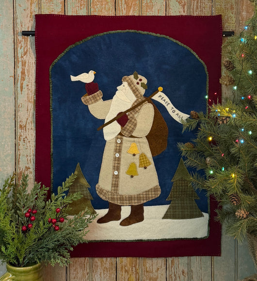 PB-750 'Peace Santa' Wool Wall Hanging with Dowel