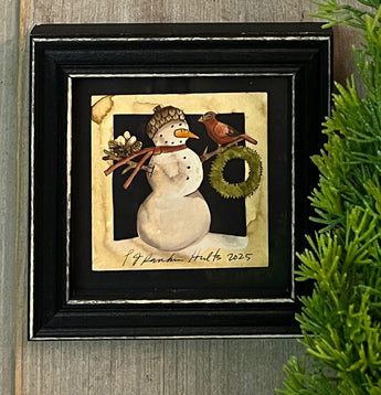 PJH-412 Snowman with Wreath Framed Paper Cutting