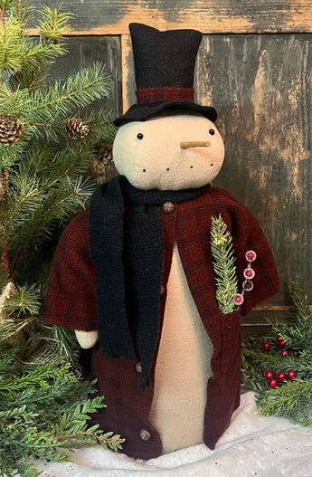 EC-28 Fabric Snowman in Red Wool Coat & Top Hat