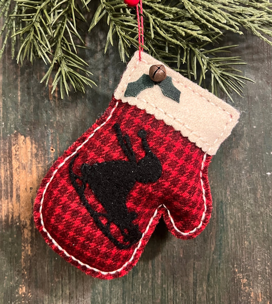 NG-138C Wool Red Plaid Mitten Sled Ornament