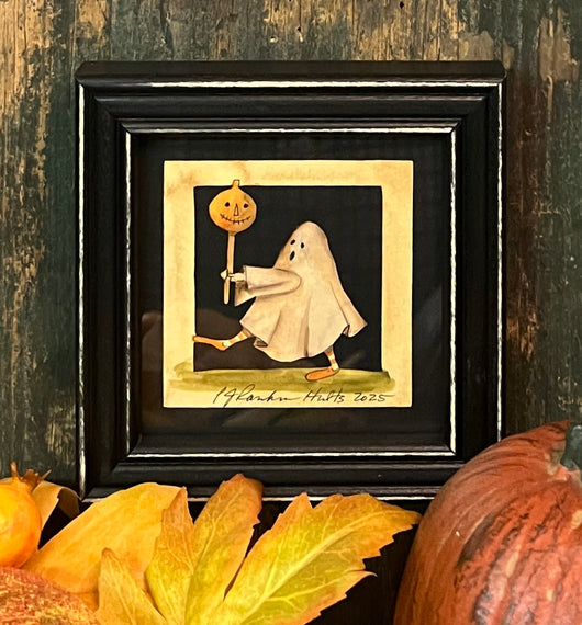 PJH-380 Ghost with Pumpkin Framed Paper Cutting