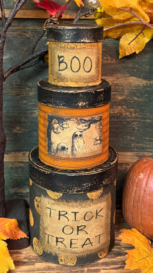 PEN-192B Small Aged Halloween Fabric Covered Boxes - Set of 3