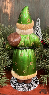 PPT-04 Green Santa with Tree Paper Mache Figurine