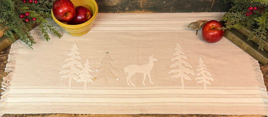 PB-726 Cotton Runner with Appliqued Wool Deer & Trees