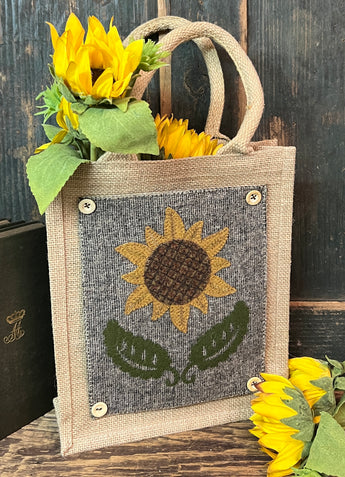 PB-335 Canvas Tote Bag with Wool Sunflower Front