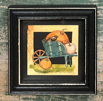 PJH-315 Pumpkin in Wheelbarrow Framed Paper Cutting