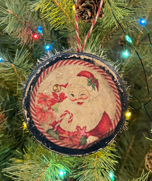 PEN-226 Painted Box Ornament with Fabric Santa - image will vary slightly