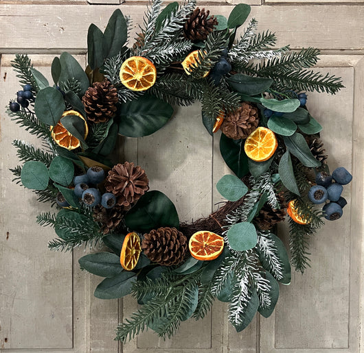 RA-122 Faux Pine, Orange Slice & Blueberries Wreath