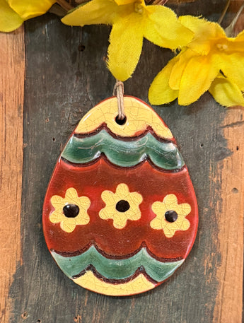 KS-80 Redware Easter Egg Ornament - 3 Daisies