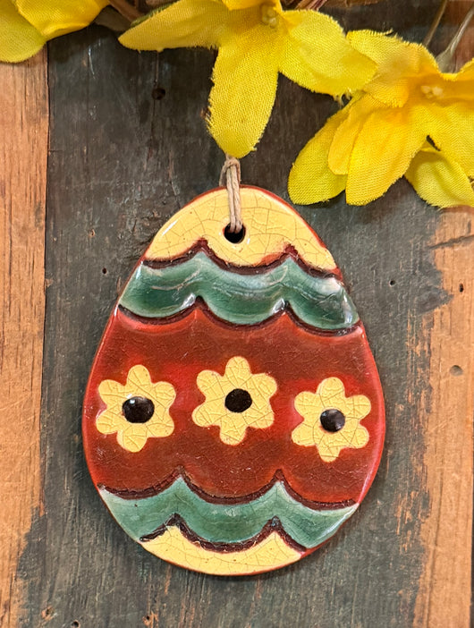 KS-80 Redware Easter Egg Ornament - 3 Daisies