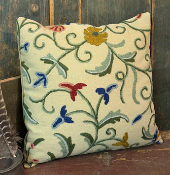 CD-CP-B1 Crewel Pillow - Blue Floral