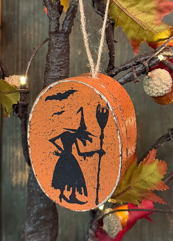 PEN-169 Painted Box Ornament with Witch & Broom